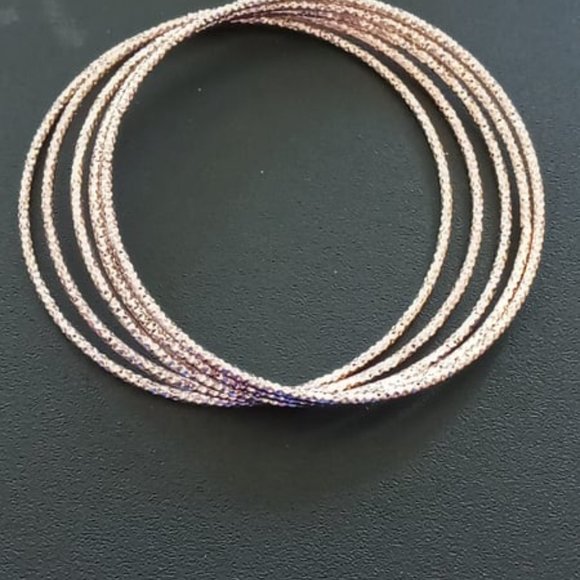 Rose Gold Bangle Bracelets Stackable Set of 5 - Picture 3 of 4